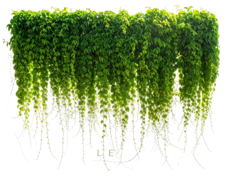 Lush green ivy cascading downward with detailed leaves and a bright light behind it