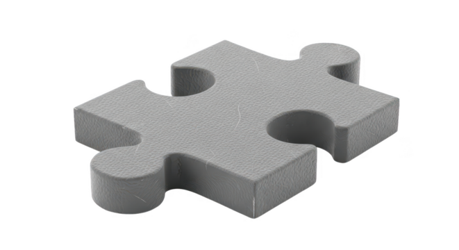Gray jigsaw puzzle piece isolated on transparent background