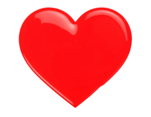 Glossy, vibrant red heart shape isolated on a black background