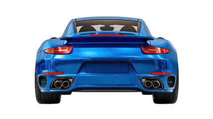 Naklejka premium Blue sport car at rear view: a shiny, luxurious, blue sports car, showcased from its rear, embodies automotive excellence and high-performance. the car, from a rear perspective.