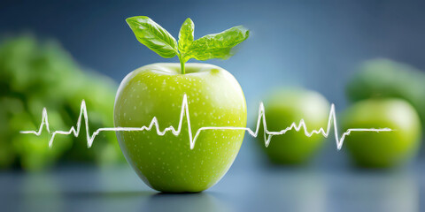 Green Apple with EKG Heartbeat Line for Cardiovascular Health