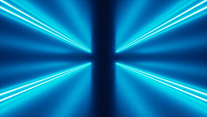 Abstract minimal architecture background, space and neon light effect. Modern hi-tech, science, futuristic technology concept. Scene for advertising design. Modern. Sci Fi. 3d rendering illustration