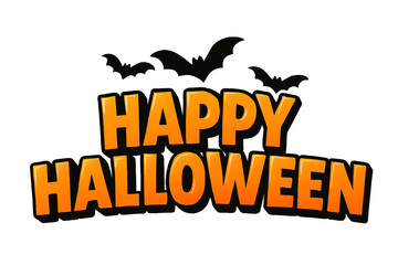 Happy Halloween – Spooky Typography, Bats, Pumpkin, Orange Text, Holiday Celebration, Vector Illustration, Festive Design