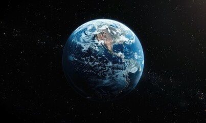 Obraz premium Earth View from Space Globe orbits amid stars. Great for science, education, tech