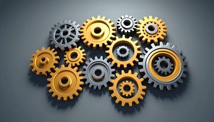 Gear Mechanism: Interlocking Cogwheels in Gold and Silver