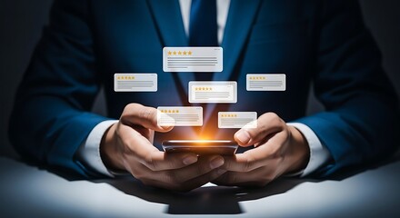 Businessman using smartphone for digital communication and data management