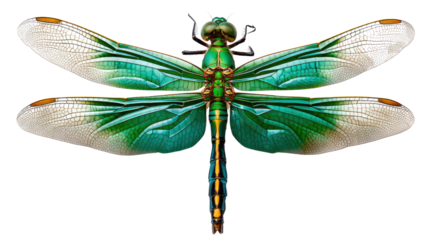 Dragonfly: Captured from above, this stunning macro shot showcases the intricate beauty of a vibrant dragonfly, displaying its iridescent wings.