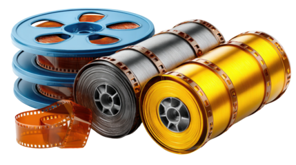 Vintage Film Reels: This image showcases a collection of film reels, some loaded with film, ready for capturing memories and moments. The variety of reels adds to the vintage aesthetic.