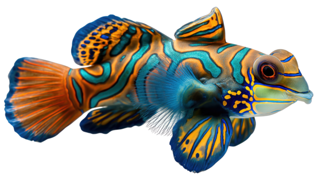 Aquatic Jewel: A captivating mandarin fish showcases vibrant, intricate patterns of blues, oranges, and yellows, a true testament to the beauty found beneath the waves.