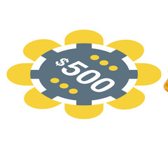 Poker Chip Value Five Hundred Dollars Surrounded By Yellow Petals On Transparent Background