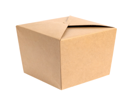 A square, unfolded, light-brown container with a folded-top lid