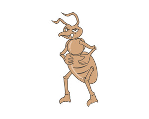 Ant Cartoon Character with Standing Gesture Illustration