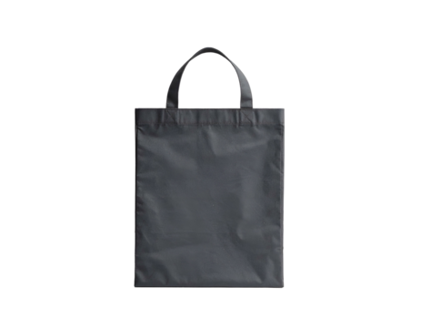 Simple, dark grey tote bag with handles, isolated on a solid black background - Powered by Adobe
