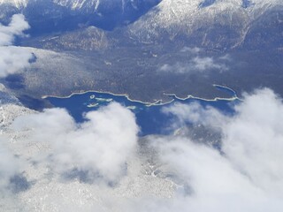 Snow covered mountain top in Austria. View of the Alps from the Zugspitze, the highest mountain in Germany