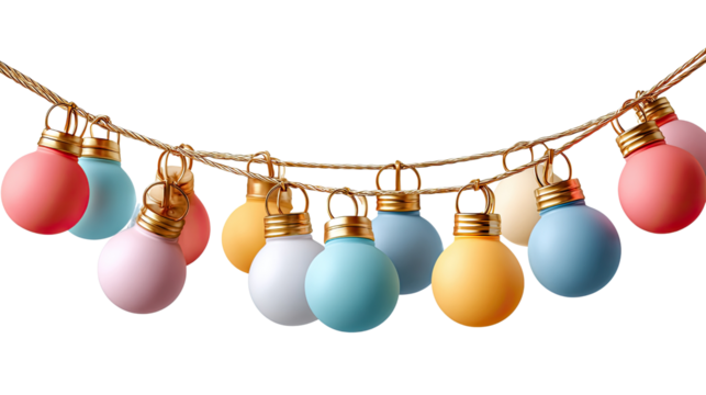 Pastel Glow: A garland of round, pastel-colored lights hangs, illuminating with a soft glow.