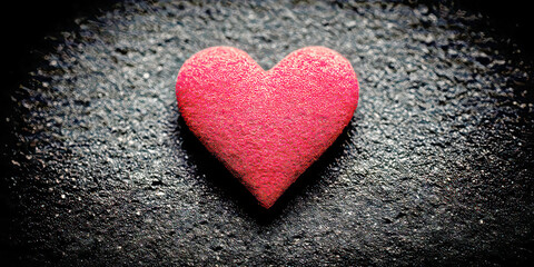 Obraz premium Single Textured Red Heart Centered on a Dark Rough Concrete or Stone Surface