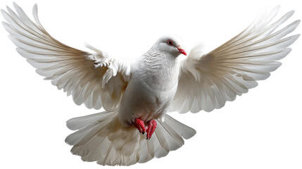 Obraz premium Dove of Peace: This image captures the graceful flight of a pristine white dove, its wings elegantly outstretched against a clear backdrop, symbolizing peace and serenity.