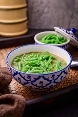 Lod chong Thai Dessert made with flour in coconut milk,pandan noodled with coconut milk,cendol