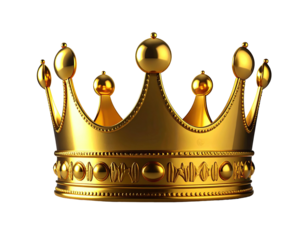 A lustrous gold royal crown, rendered with intricate detail, isolated on a black background