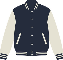 Classic navy blue and white varsity jacket perfect for casual style and team spirit isolated on transparent background