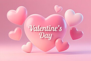 3D Pink Hearts and Valentine's Day Typography