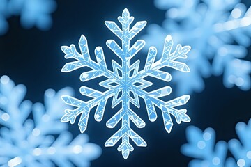 Glowing Cyan Crystal Snowflake on Dark Background