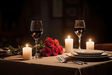 Romantic Candlelit Dinner with Red Roses