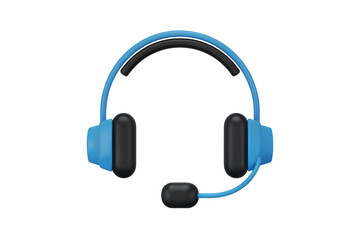3d illustration icon of blue headset for communication and support. Isolated on transparent background, png