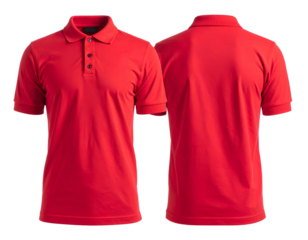 Front and back view of a classic short-sleeved collared shirt, bright red color