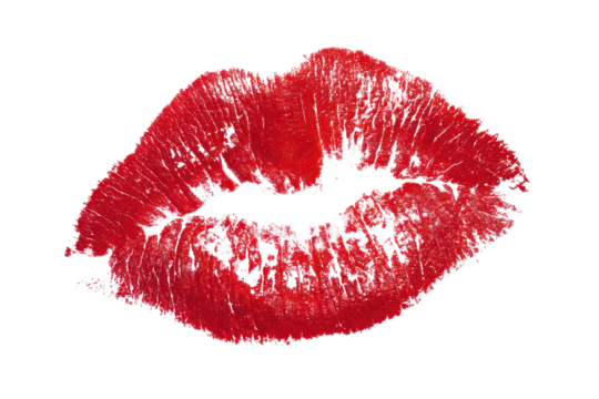 female red lipstick kissprint isolated on white or transparent png