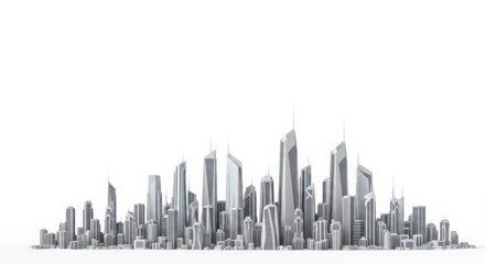 Naklejka premium Futuristic city skyline, isolated on white background, 3D render, minimal style