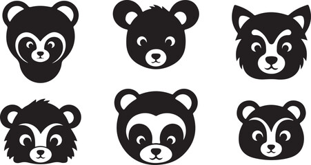set of black and white animals vector