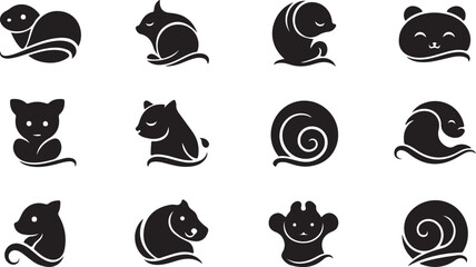 animal icons set isolated on white black 