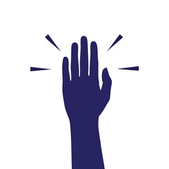 Dark Blue Silhouette of a Raised Hand with Outward Rays