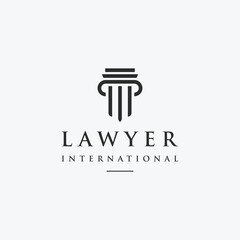 justice and lawyer law firm concept logo template design with pillar and scale symbol.