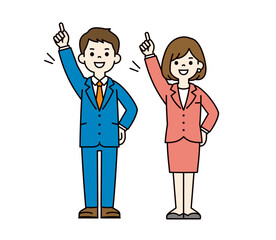 目標に向かって挑戦する、若い男性と女性の会社員の全身ベクターイラスト素材セット＿カラー