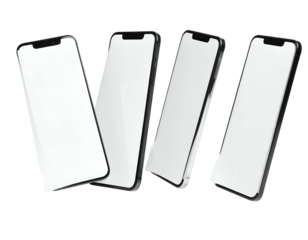 Four sleek, modern devices arranged on a black background, screens blank