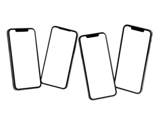 Four modern devices with blank screens, arranged at varying angles against a black backdrop