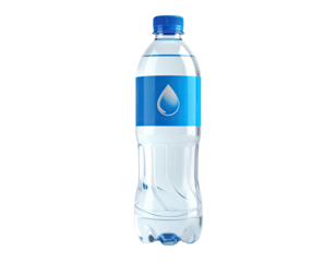 A digitally rendered, isolated plastic bottle of clear water against a black background