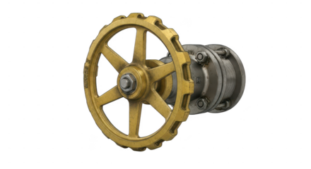 Industrial yellow gear mechanism isolated on transparent background