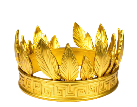 A gold-plated laurel wreath with detailed leaf patterns on a solid black background