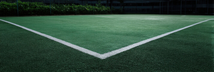Fototapeta premium Green court artificial turf white line outdoor minimal sport corner calm