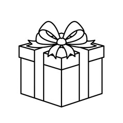 Obraz premium Simple line art drawing of a gift box with a bow isolated on white background