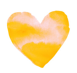 Cœur jaune peint à la main à l’aquarelle, texture papier et traces de pinceau visibles / Hand-painted yellow watercolor heart with visible brush strokes and paper texture