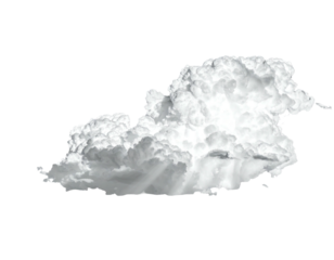 A fluffy, isolated cumulus cloud. Rendered white, with a black background for contrast