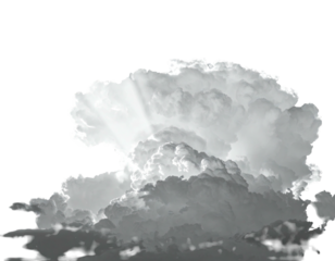 A monochromatic image showcasing a cloud formation with light breaking through