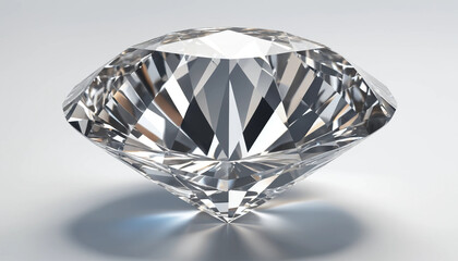 Diamant 3D r&eacute;aliste transparent sur fond blanc, symbole de luxe, puret&eacute; et r&eacute;ussite