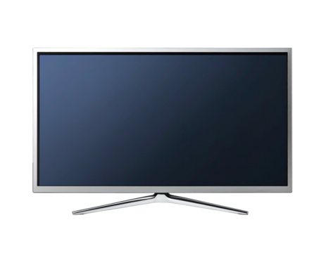 A modern, rectangular display device with a thin silver border and a wide, black screen