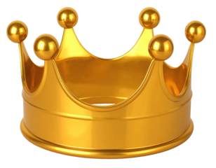 A gleaming golden crown isolated on a black background, displaying regal design