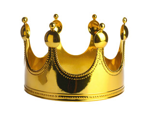 Shiny golden crown, rendered with highlights, set against a black, isolated background